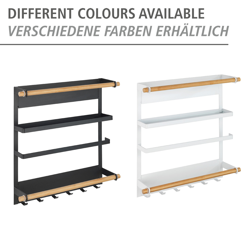 Etagère magnétique frigo, réfrégirateur, avec étagère porte épice, dérouleur sopalin magnétique et crochets suspension ustensiles de cuisine, Magna, blanc  Fixation magnétique sans perçage