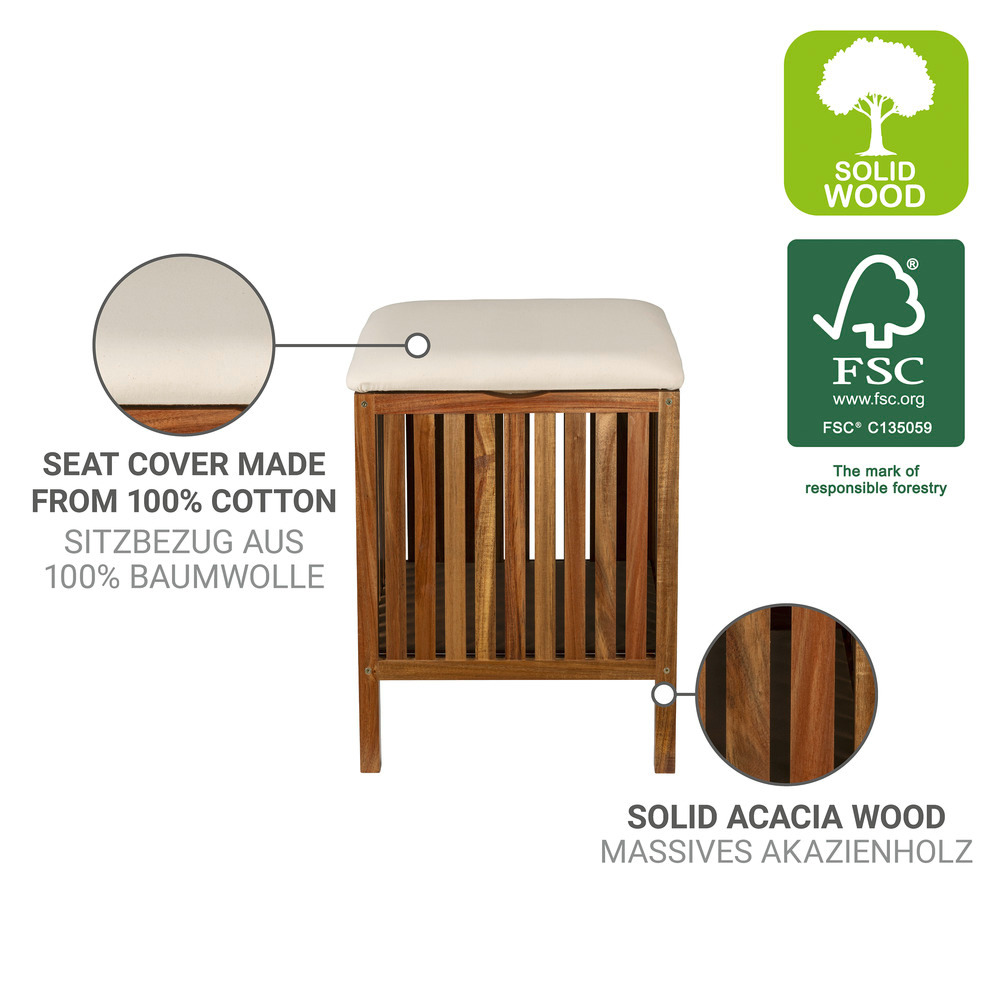 Tabouret de salle de bain mod. Fondi  en bois d'acacia massif