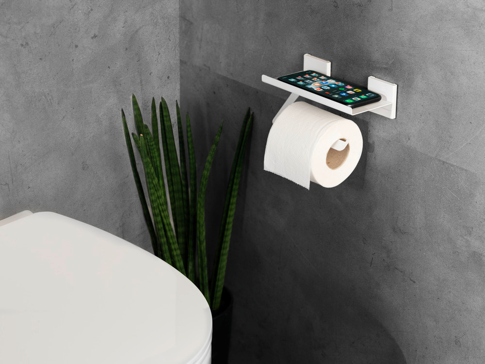 Distributeur de papier toilette Turbo-Loc® Ovaro Blanc mat  acier inoxydable, avec tablette