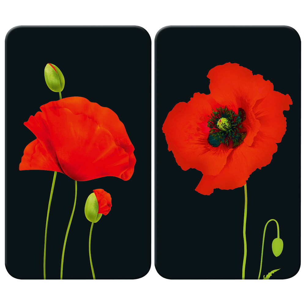 Protection plaque de cuisson en verre, Coquelicot, lot de 2  pour tous les types de feux