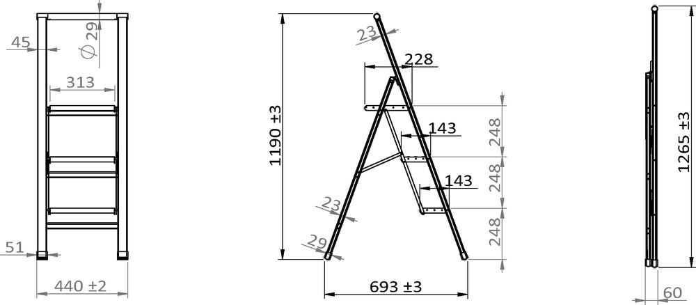 Escabeau pliable aluminium 3 marches noir  marches XXL antidérapantes