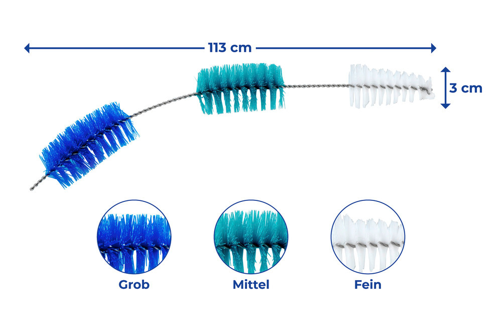 Nettoyeur 3 brosses pour tuyaux d´écoulement  pour tous les écoulements courants dans le commerce