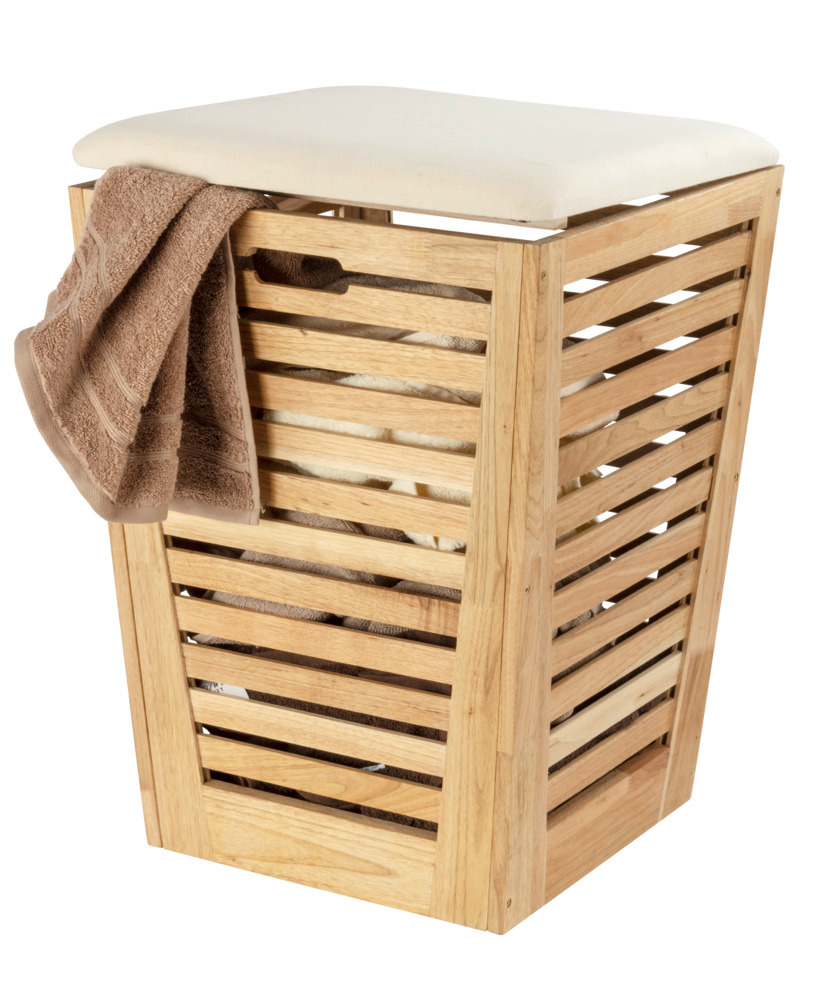 Tabouret panier à Linge, sac à linge amovible, Norway, Bois Noyer, 40x56cm  Panier à linge