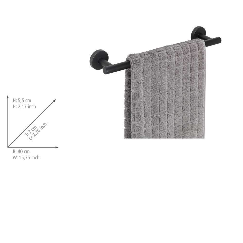 Porte Serviette mural noir mat, Longueur 40 cm, Bosio, fixation murale inclus  inoxydable, 40 cm