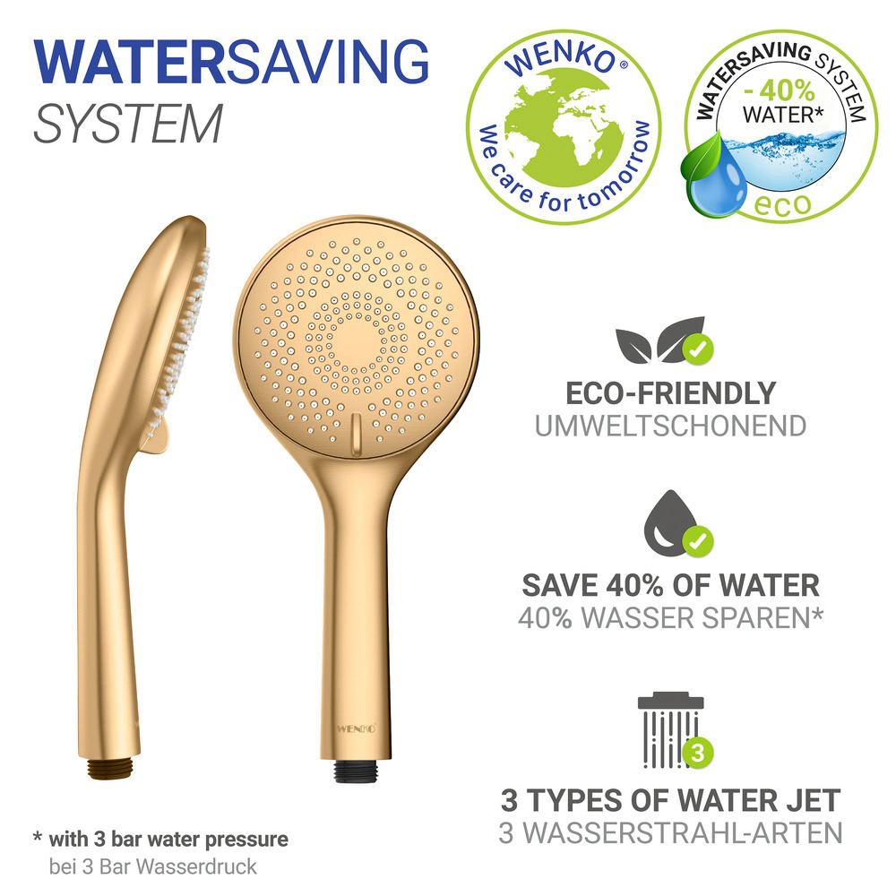 Pomme de douche Watersaving Gold matt  Douchette universelle, Ø 11 cm, 3 jets