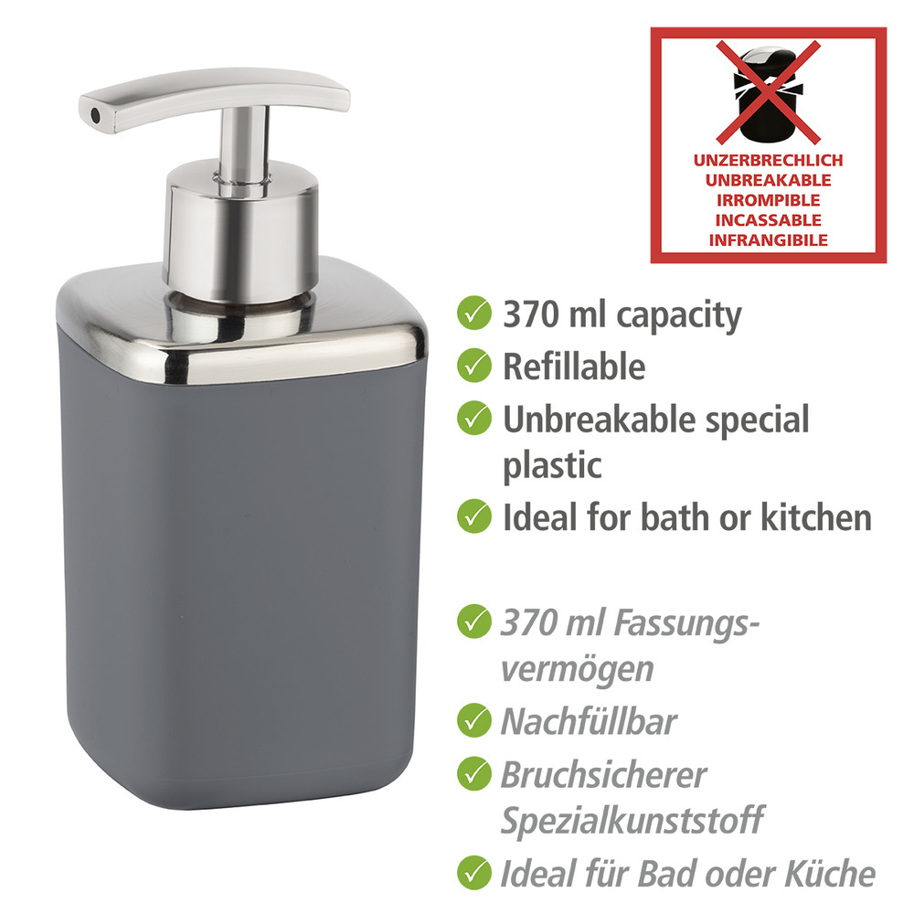 Distributeur de savon Barcelona anthracite  plastique spéciale, incassable, 370 ml