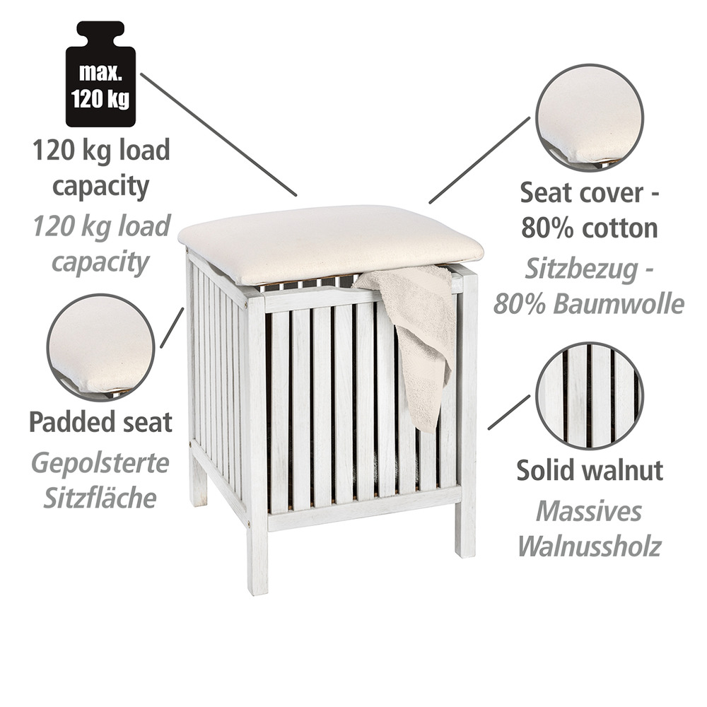 Tabouret Norway naturel blanc  tabouret de salle de bains, bois naturel