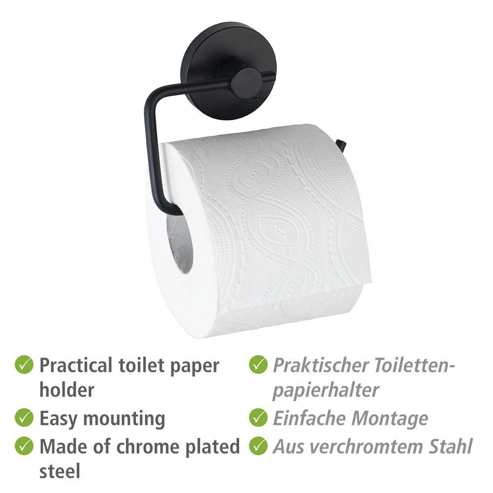 Porte Papier Toilette mural noir, solution sans perçage, innovation "Vacuum Loc Plus", Milazzo, Noir  Système "Vacuum Loc", fixer sans perçer