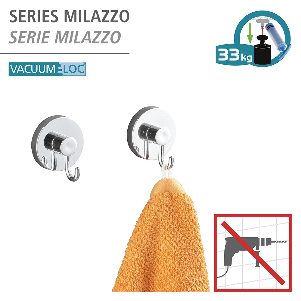 Support de papier toilette Milazzo avec set de 3 crochets,  Fixer sans percer - Vacuum-Loc®