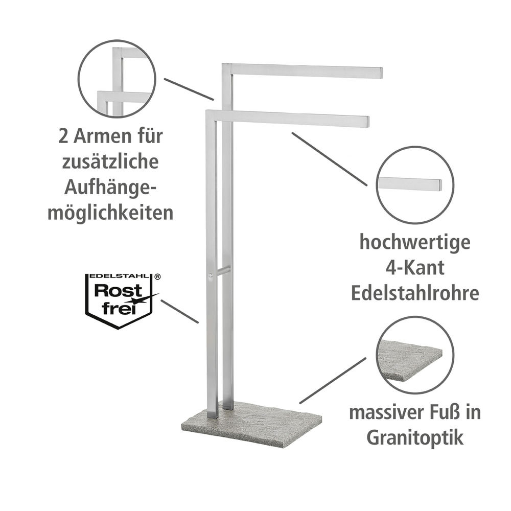 Porte serviettes salle de bain sur pied, Granit, polyrésine effet granit - acier, 43,5x86,5x20 cm  Porte-vêtements
