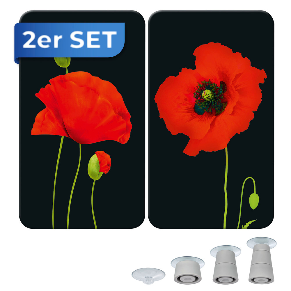 Protection plaque de cuisson en verre, Coquelicot, lot de 2  pour tous les types de feux