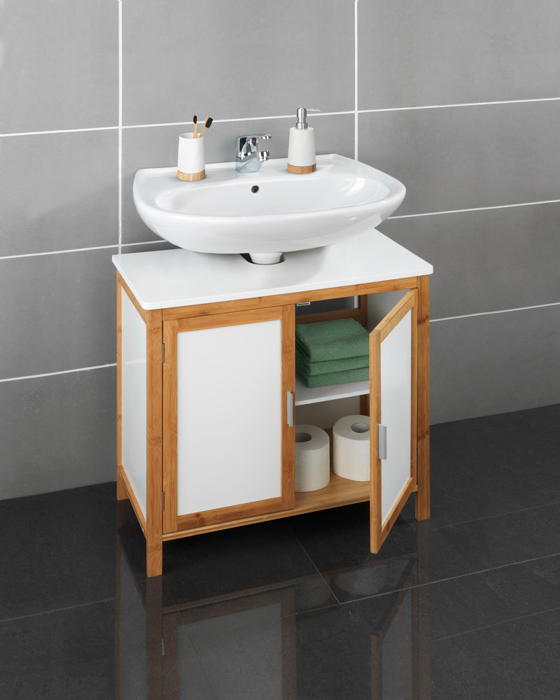 Meuble de salle de bain, meuble sous lavabo, bois, Finja, 65x60x33 cm  meuble sous lavabo