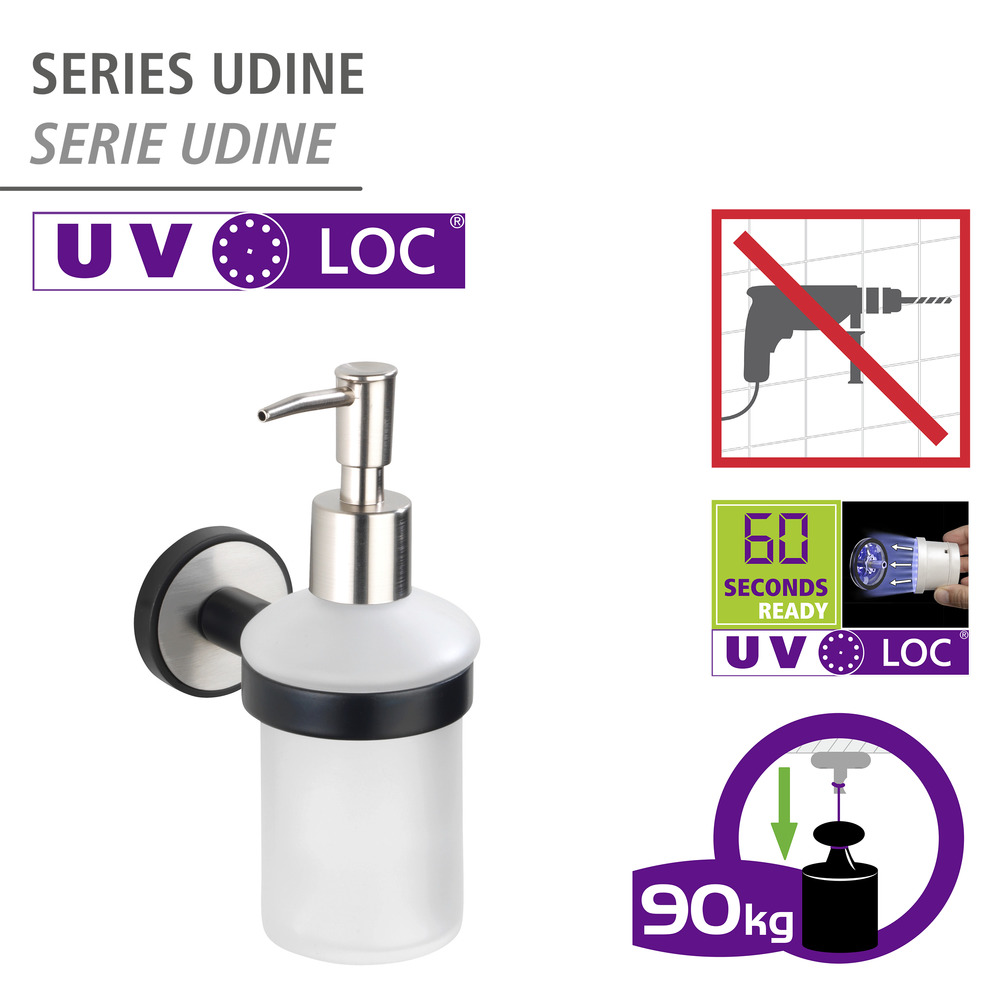 UV-Loc® Distributeur de savon Udine  Fixation sans percer grâce à un système adhésif innovant