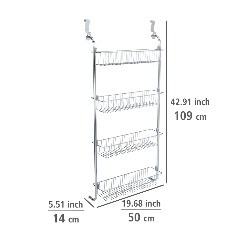 Etagère pour porte, 4 tablettes XL, Chromé   À accrocher sur les portes