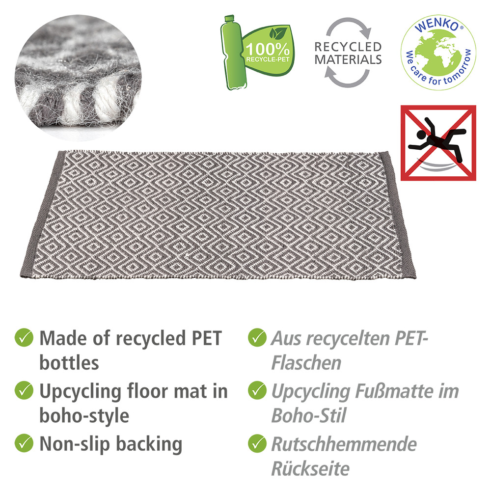 Tapis de bain, matière recyclée, 50x80 cm, Turpan  fabriqué à partir de 18 bouteilles recyclées, 50x80 cm