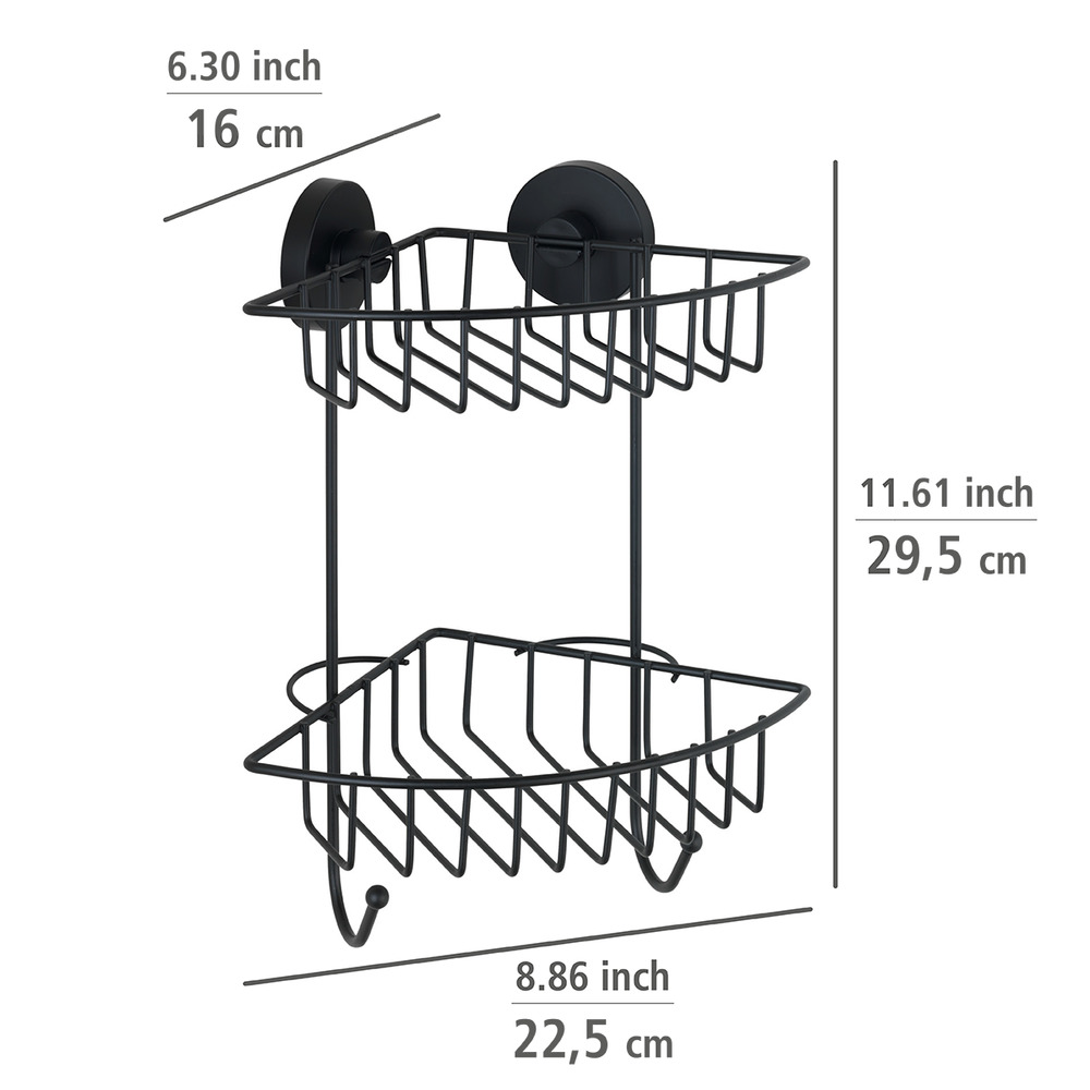 Etagère d'angle salle de bain, 2 paniers de rangement, solution sans perçage, innovation "Vacuum Loc Plus", Bari, Noir  Système "Vacuum Loc", fixer sans perçer