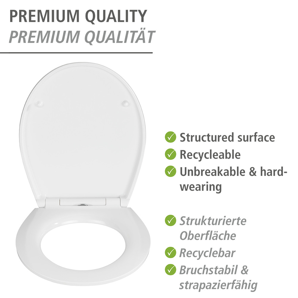 Abattant WC Original surface relief, abattant WC avec frein de chute "easy close", fixation acier "fix clip" inox, Saguna, Thermoplastique  en thermoplastique incassable