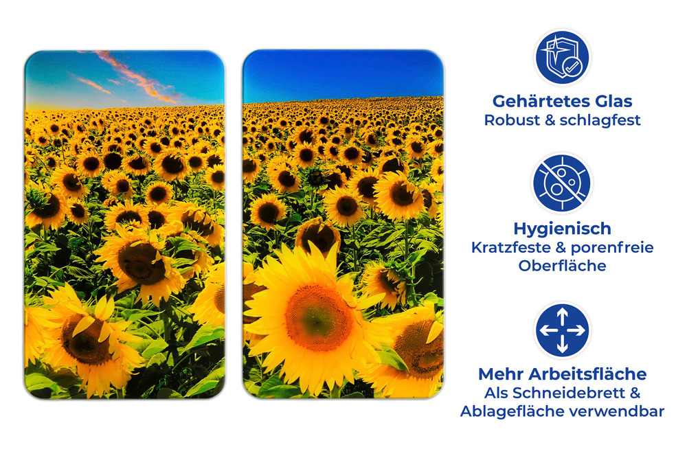 Protection plaque de cuisson en verre "tournesols", lot de 2  pour tous les types de feux