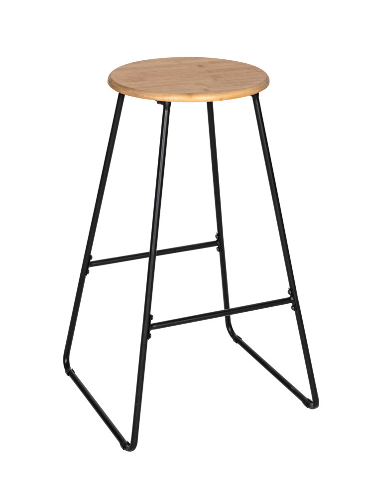 Tabouret de bar Loft  en acier avec assise en bambou massif