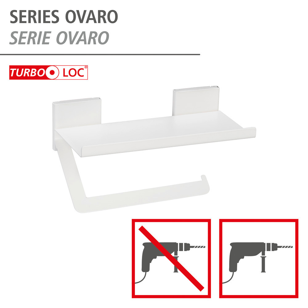 Distributeur de papier toilette Turbo-Loc® Ovaro Blanc mat  acier inoxydable, avec tablette