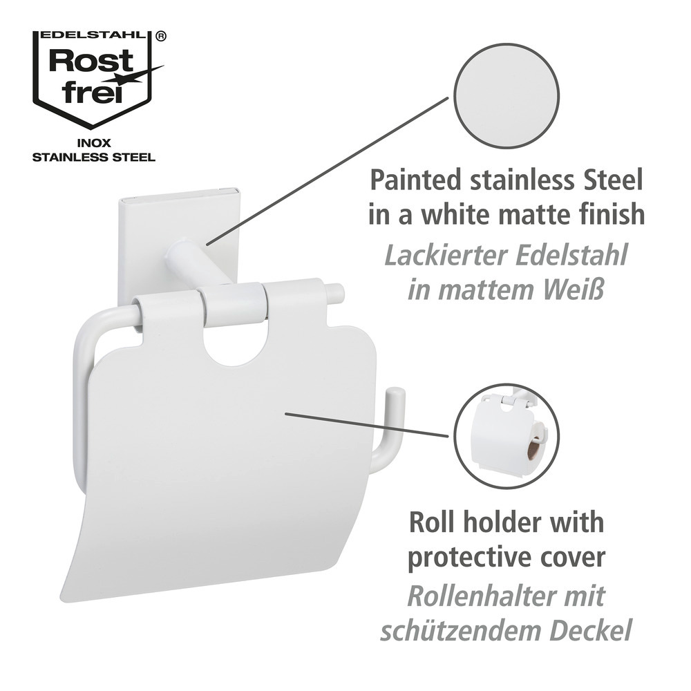 Distributeur de papier toilette Turbo-Loc® Ovaro Blanc mat  Acier inoxydable, avec couvercle