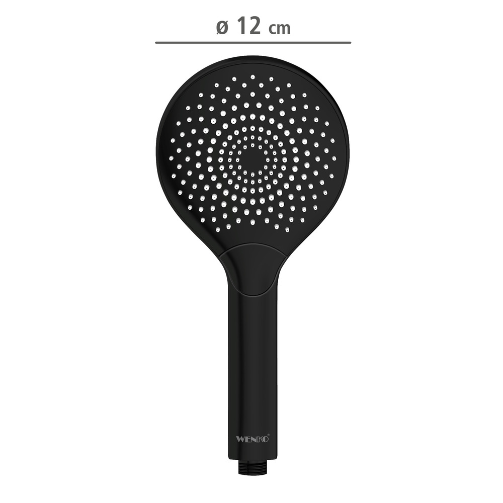 Pommeau de douche 3 jets, 40% économie d'eau, ø12 cm, finition noir mat, embout universel 1/2"  ø12 cm