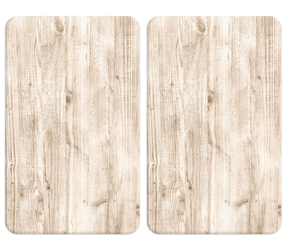 Protection plaque de cuisson en verre, effet bois, lot de 2  pour tous les types de feux