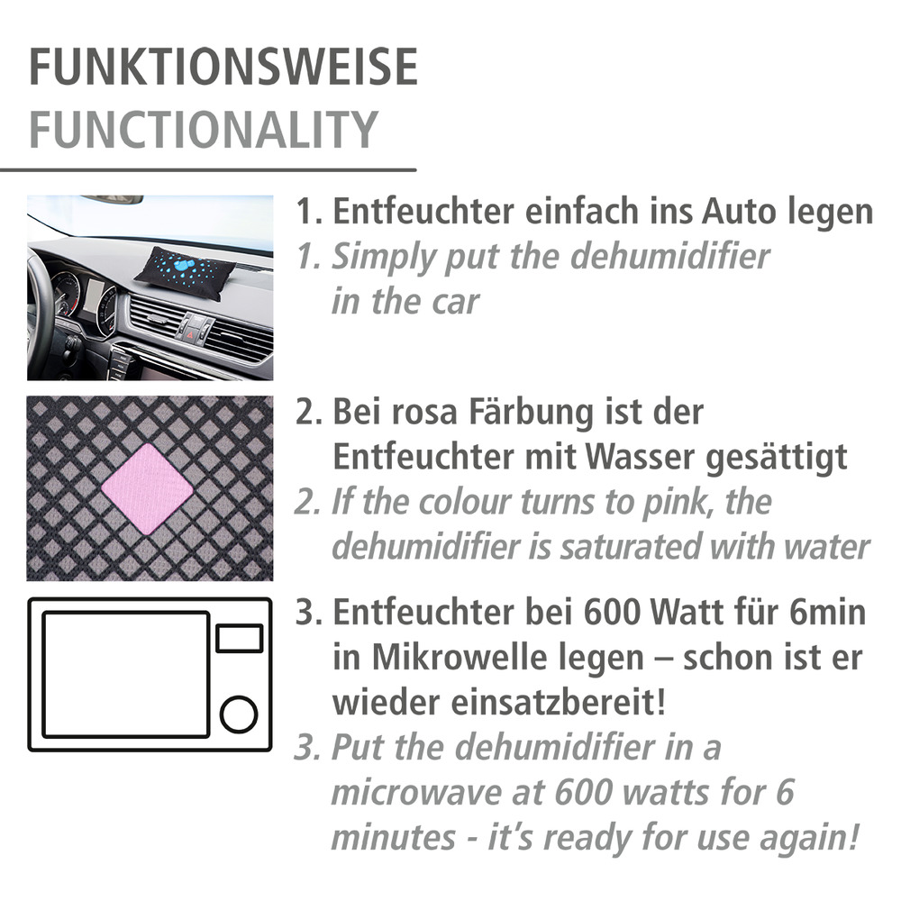 Déshumidificateur voiture, 1000g, réutilisable, anti buée, condensation, lot de 3  Déshumidificateur de voiture