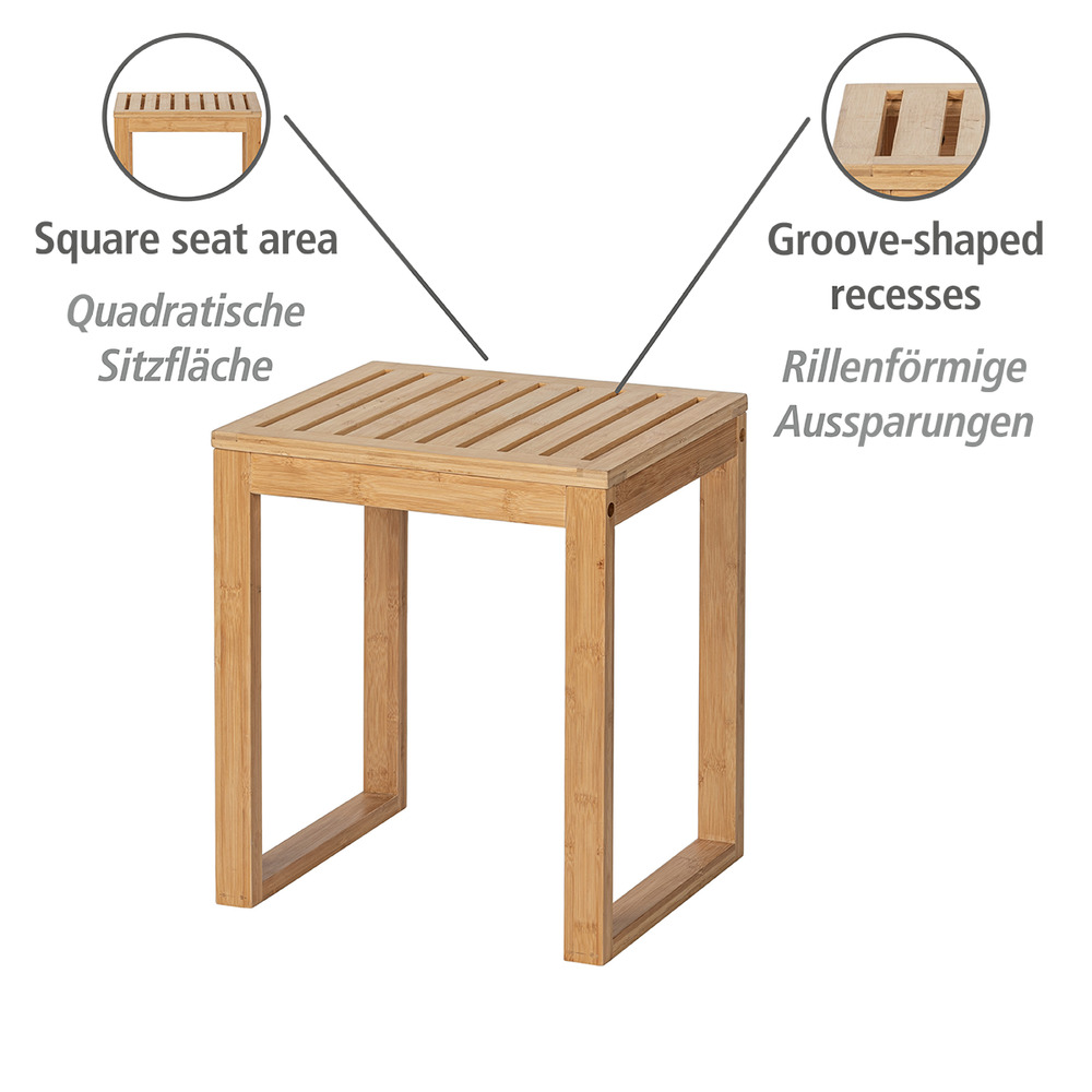 Tabouret Bois Salle de bain, 40x30x46 cm, Bambusa  Bambou