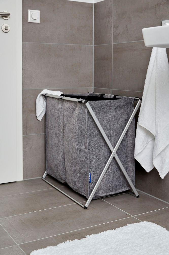 Panier à linge Duo gris chiné  Capacité : 120 litres