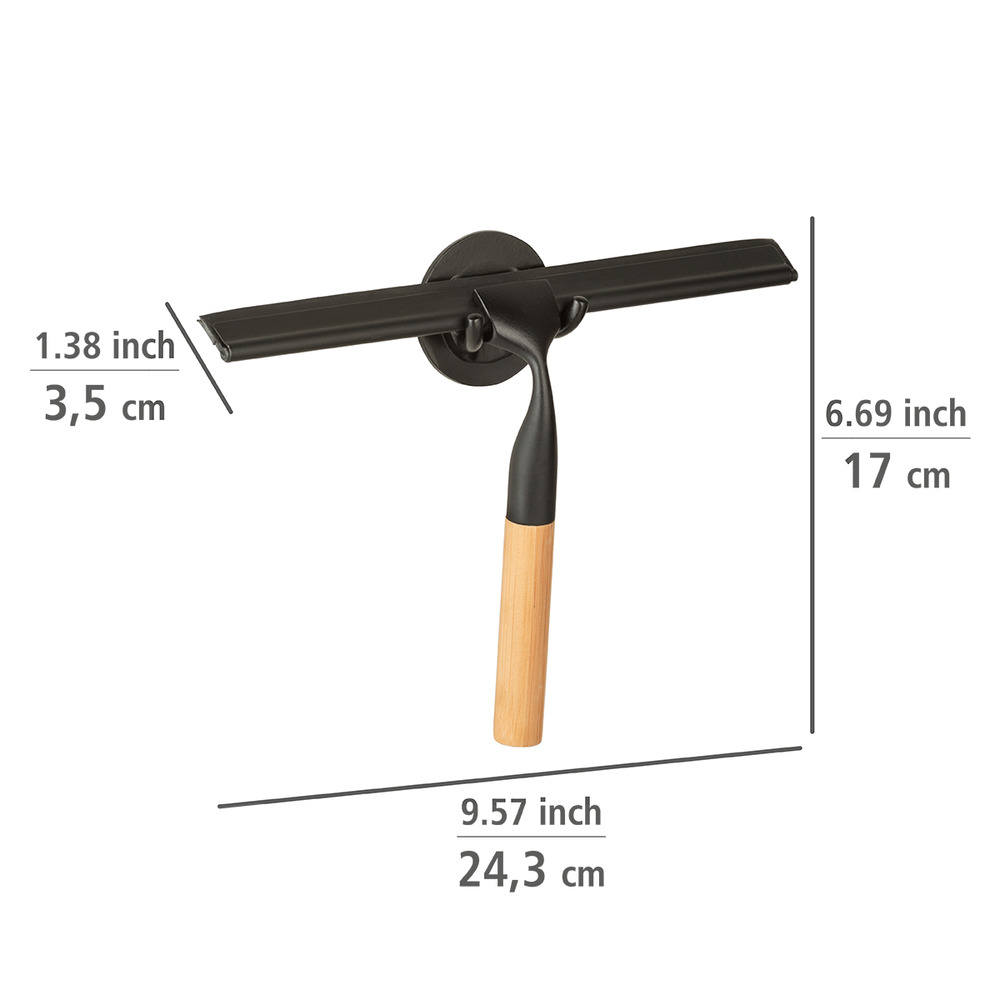 Raclette de douche, acier noir et manche bois bambou, Bambusa, L24,3 cm  Fixation sans perçage