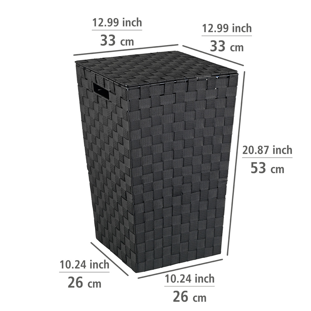 Panier à linge Adria, panier à linge plastique noir, design carré  corbeille à linge, 48 l