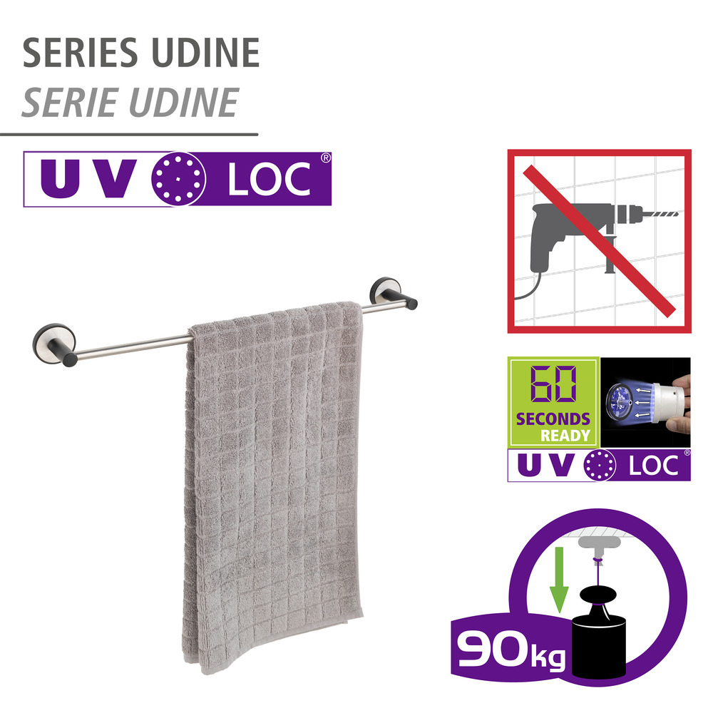 Porte-serviette UV-Loc® Uno Udine, 60 cm  Fixation sans percer grâce à un système adhésif innovant