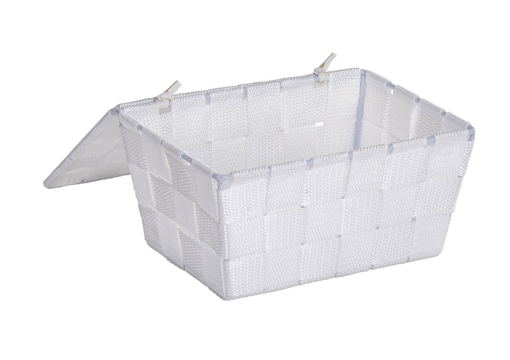 Panier de salle de bains Adria avec couvercle blanc  Tresse en plastique