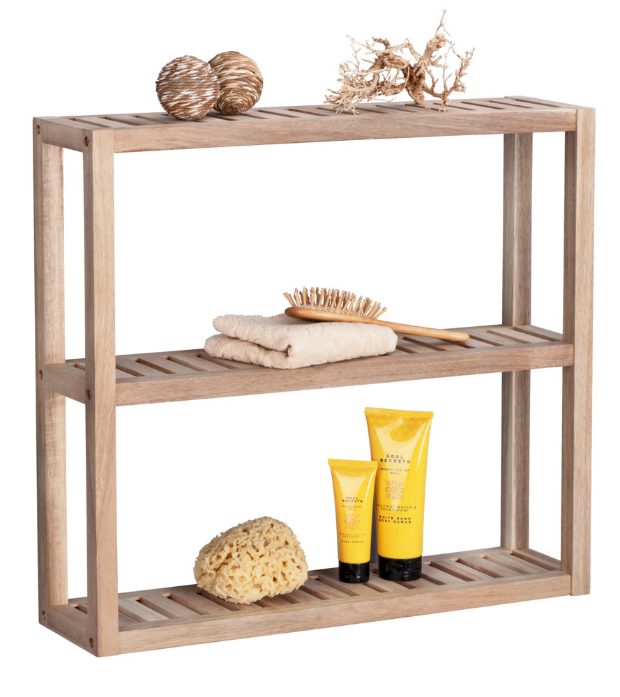 Etagère murale bois 3 plateaux, Acina, Bois FSC, 60 x 15 x 54cm  Etagère de salle de bain, étagère de salon, certifiée FSC®.