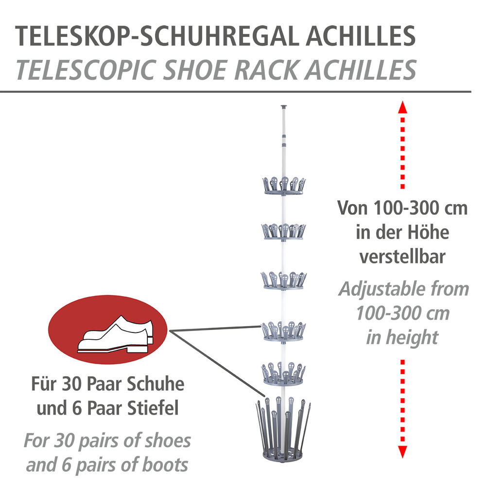 Étagère télescopique pour chaussures et bottes Achilles  pour 12 paires de chaussures et 6 paires de bottes