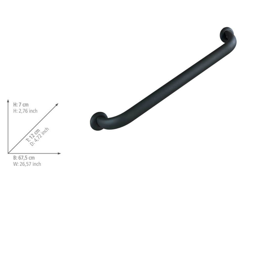 Barre d'appui WC, Barre d'appui Salle de Bain, L63 cm, Secura Premium, Anthracite  Poids max : 120 kg