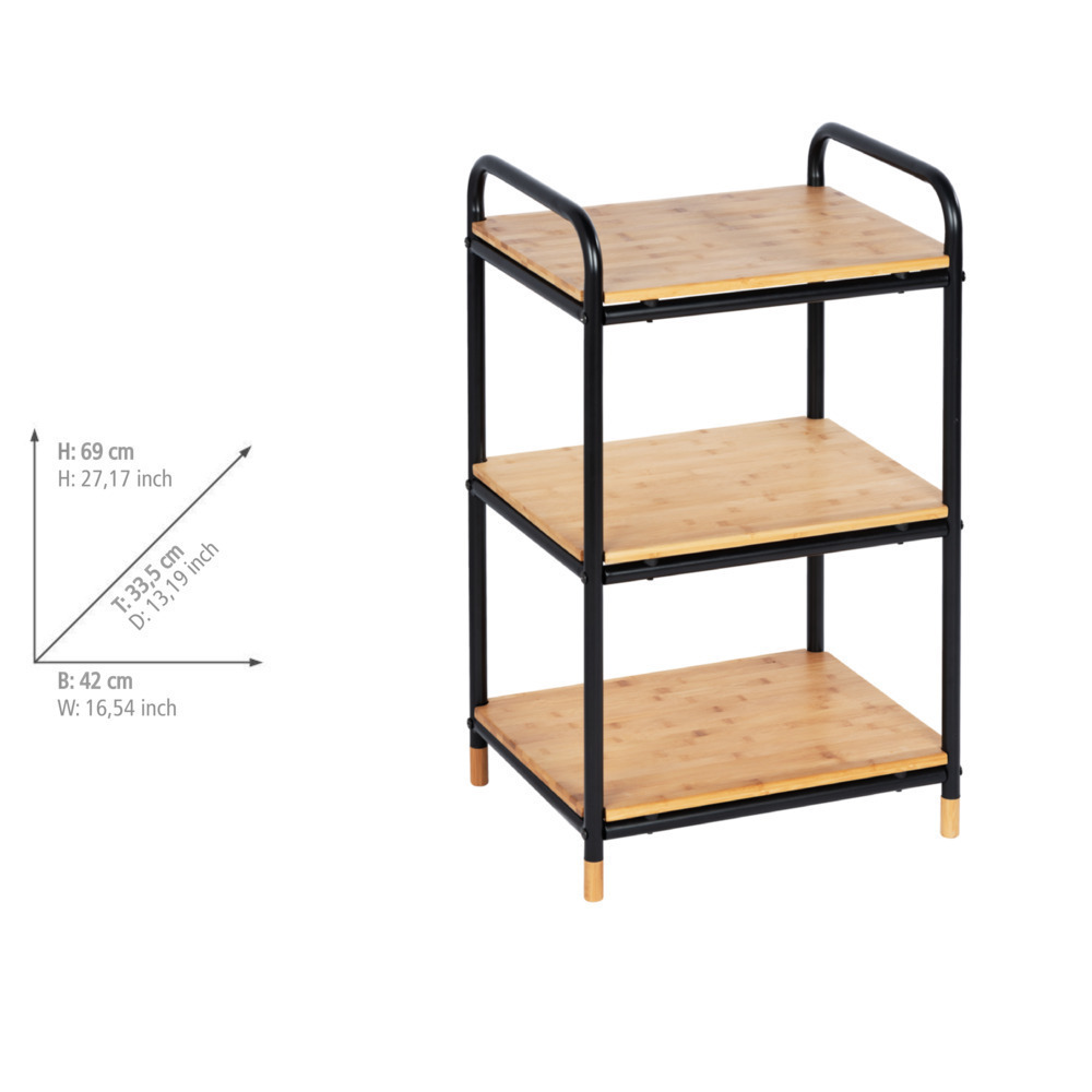 Etagere rangement cuisine Loft, étagère bois et métal noir 3 niveaux, 42x69x33,5 cm  étagère bambou, 3 niveaux