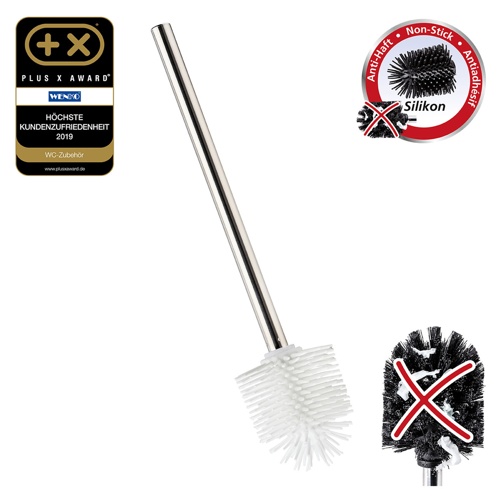 Brosse WC de rechange silicone avec manche acier inox  Brosse à toilettes de rechange, avec effet antiadhésif