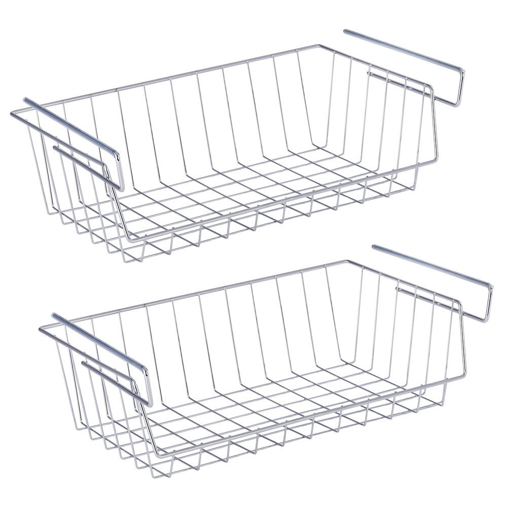 Panier de rangement à suspendre, placard, étagère, 44x27x15 cm, lot de 2  Panier en métal avec revêtement en caoutchouc antidérapant