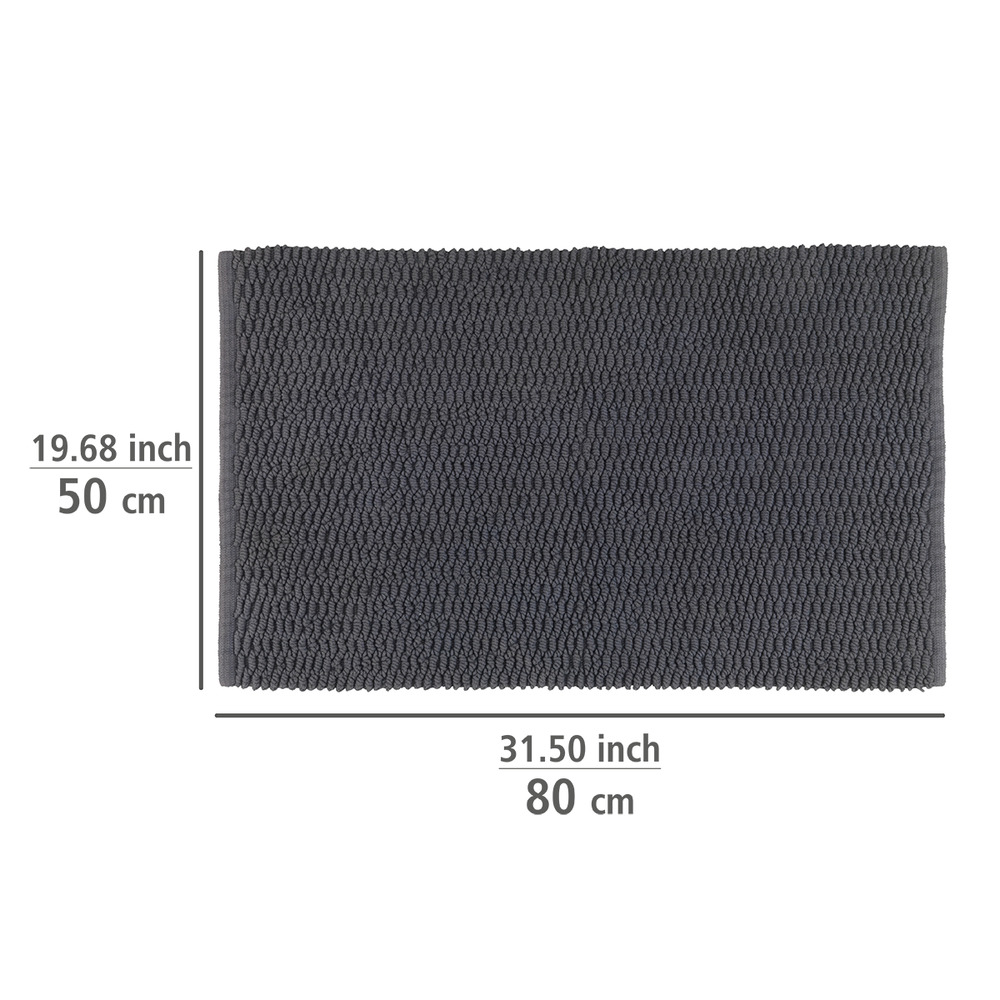 Tapis de bain, 100% coton, 50x80 cm, Mona Gris  100% coton, lavable en machine, revers antidérapant