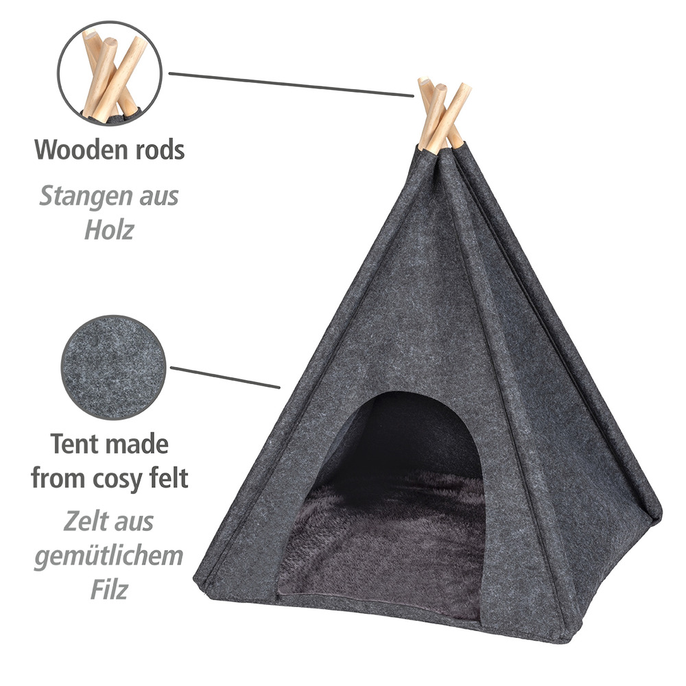 Tipi en feutre pour animaux de compagnie couleur anthracite  45 x 45 x 60 cm