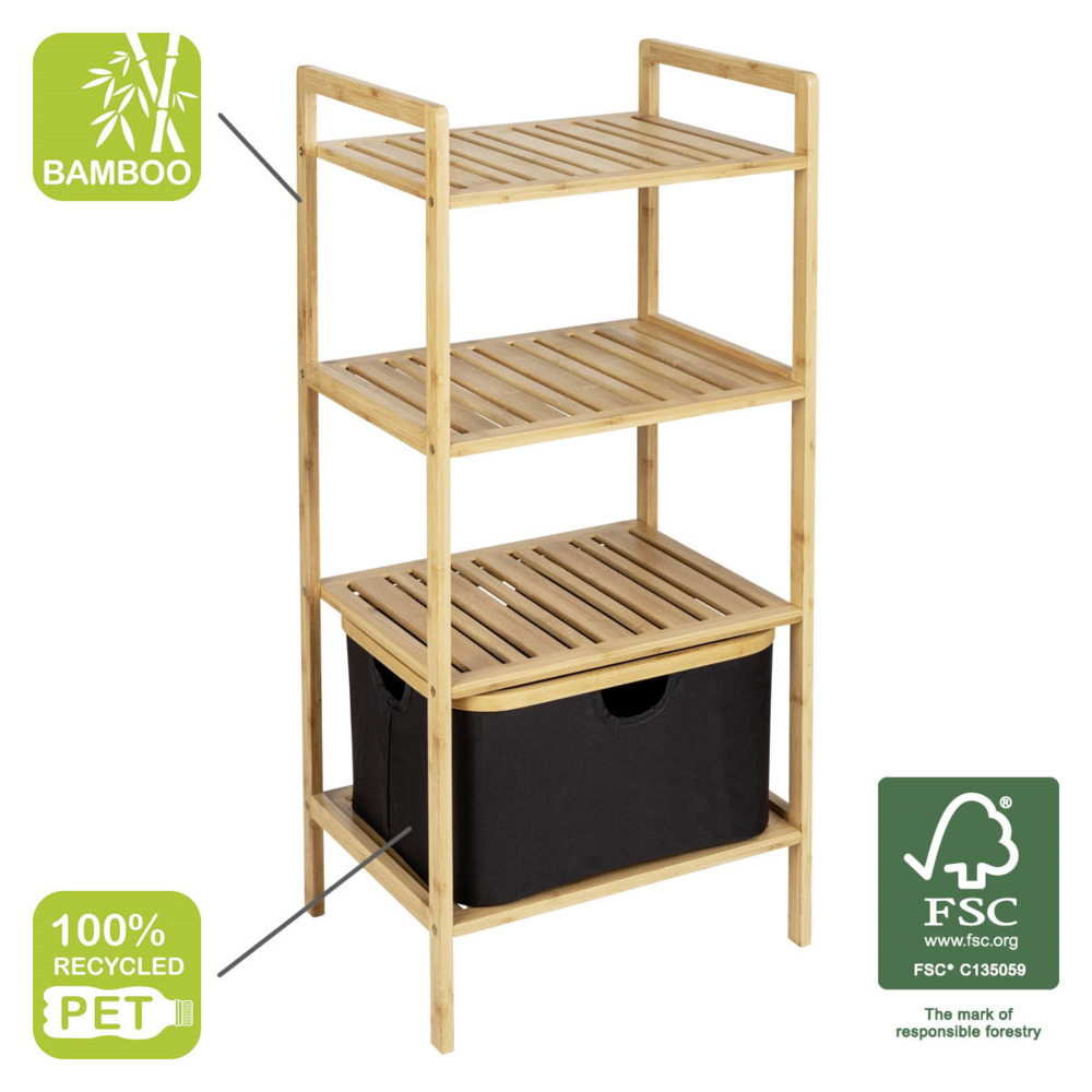 Étagère Ecori, 3 tablettes avec panier amovible  Bambou certifié FSC®, polyester recyclé