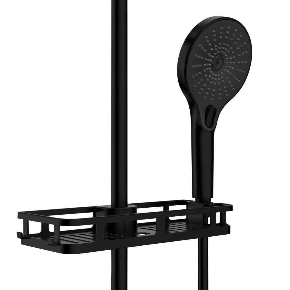 Tablette de douche Libertà Noir mat  avec crochet et support de pommeau de douche