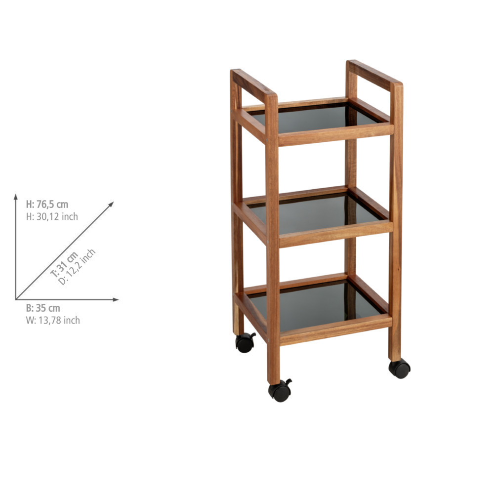 Étagère roulante Fondi, 3 niveaux  en bois d'acacia