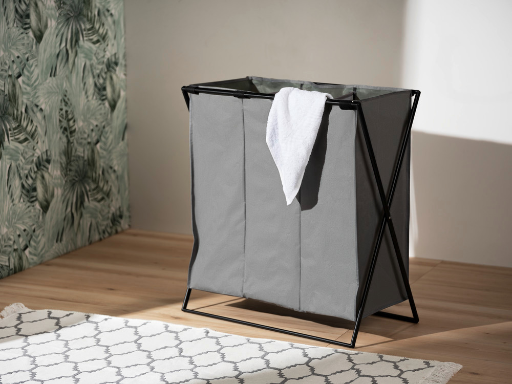 Panier à linge Trio XL Gris  avec trois compartiments