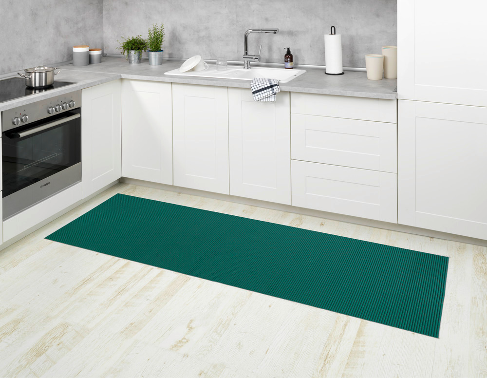 Tapis de bain en mousse souple, 65x200 cm, Uni vert petrol  usage dans toute la maison, antidérapant