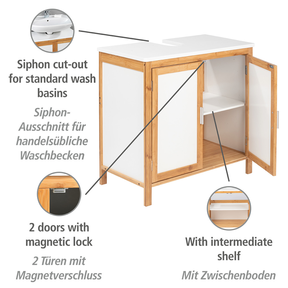 Meuble de salle de bain, meuble sous lavabo, bois, Finja, 65x60x33 cm  meuble sous lavabo