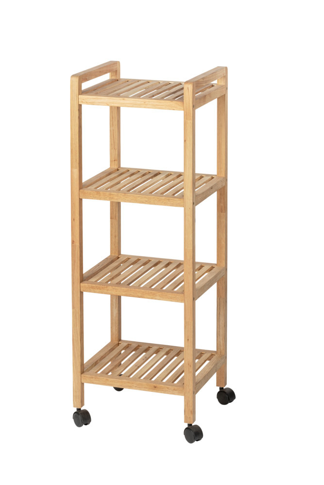 Etagère à roulettes 4 niveaux, bois Noyer, Norway,  35x97x31 cm  en noyer massif