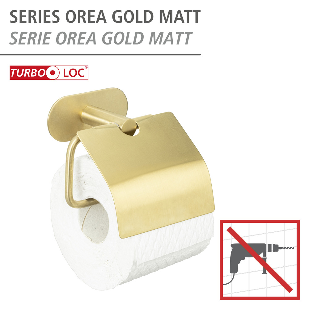 Porte-papier toilette Turbo-Loc® avec couvercle Orea or mat  Fixation sans perçage